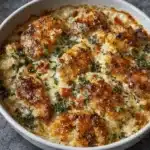Neiman Marcus Chicken Casserole topped with golden Ritz crackers