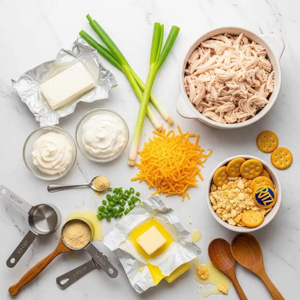 Ingredients for Neiman Marcus Chicken Casserole on kitchen counter