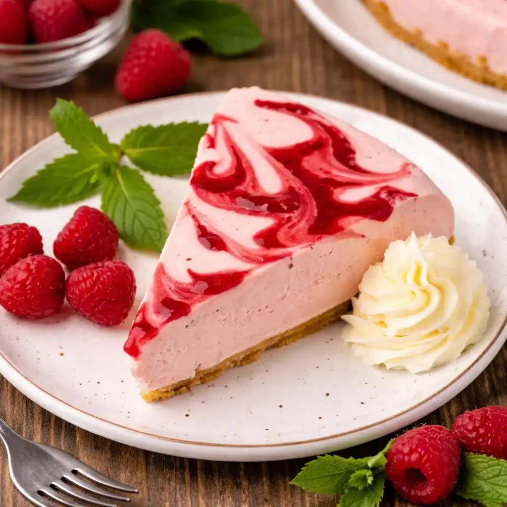No Bake Raspberry Cheesecake with Raspberry Swirl