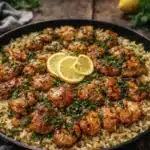 One-Pan Honey Butter Garlic Chicken & Rice in a skillet