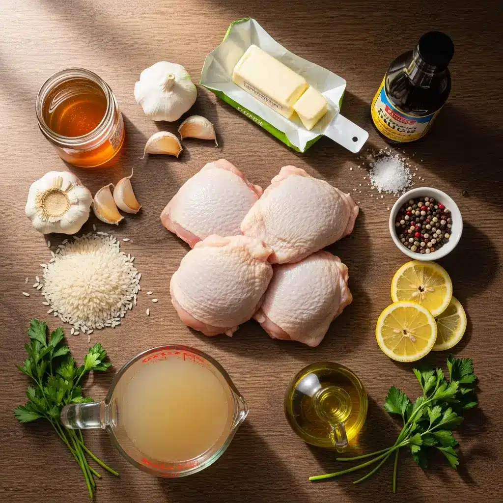 Ingredients for One-Pan Honey Butter Garlic Chicken & Rice