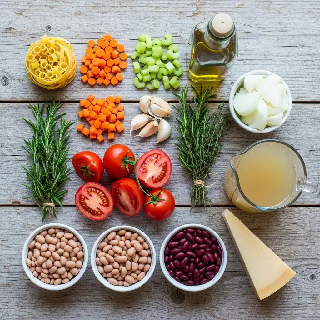 ingredients for hearty italian pasta fagioli soup