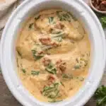 Rich Crockpot Tuscan Chicken in creamy sun-dried tomato sauce