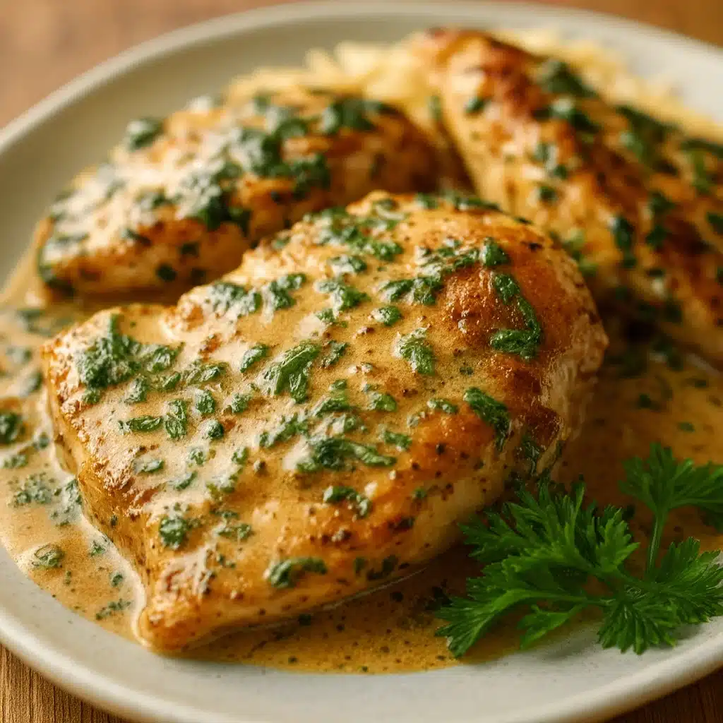Slow Cooker Mustard Herb Chicken with Orzo in bowl
