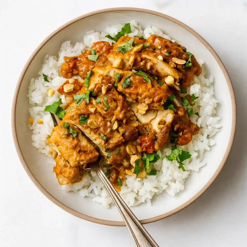 Slow Cooker Peanut Chicken over jasmine rice with cilantro