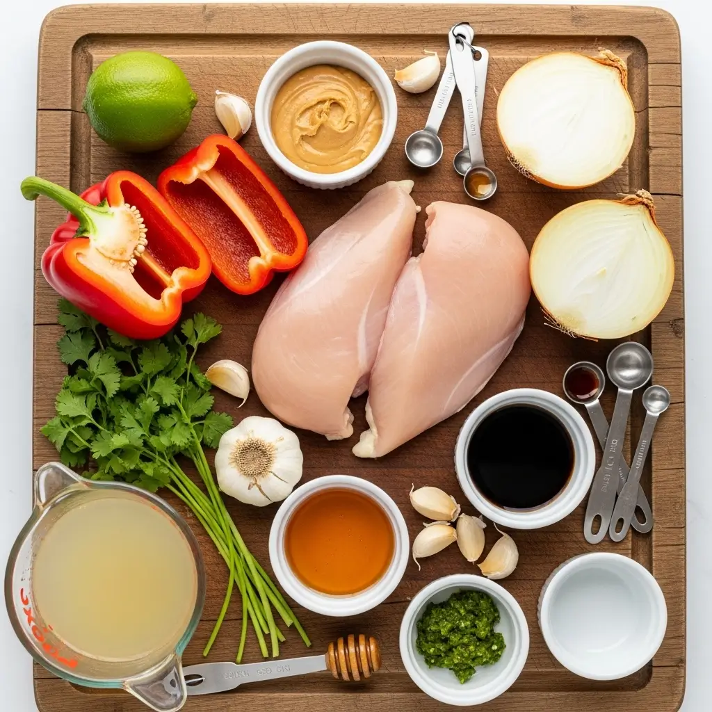 Ingredients for Slow Cooker Peanut Chicken laid out