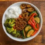 spicy ground beef stir-fry bowl with rice