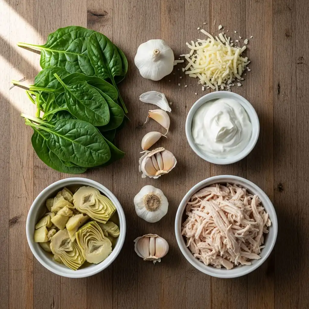 Ingredients for Spinach and Artichoke Chicken Casserole