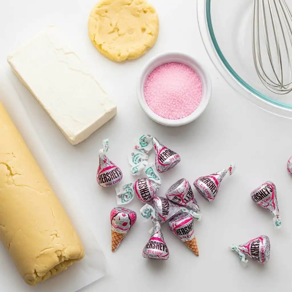 Strawberry Kiss Cookies Ingredients Flat Lay