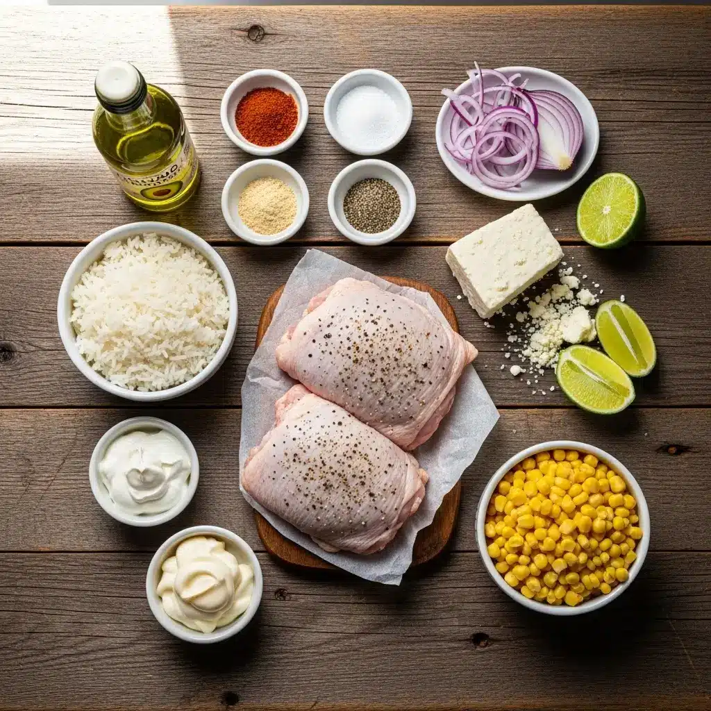 Ingredients for Street Corn Chicken Rice Bowl
