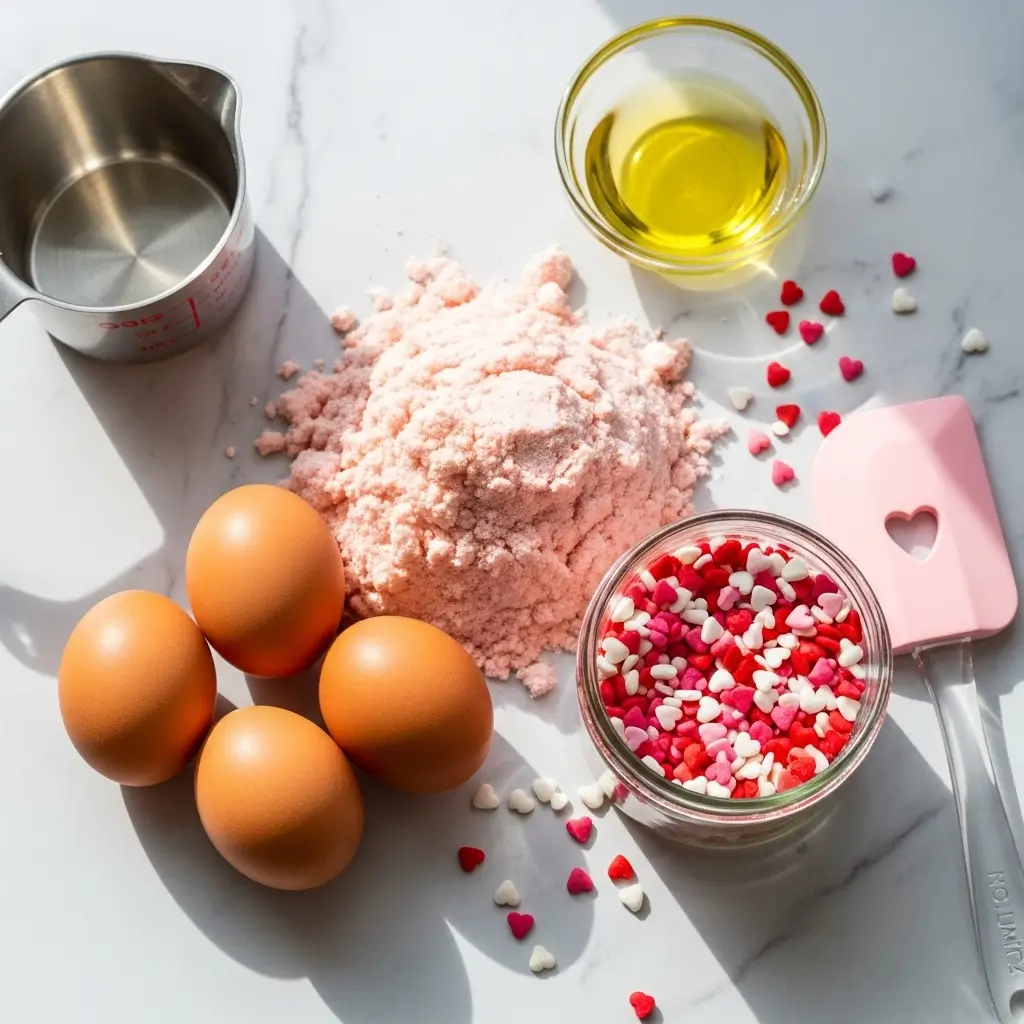 Ingredients for Valentine's Day Cake Mix Cookies