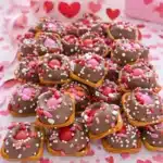 Valentine’s Day Caramel Pretzel Bites on white plate