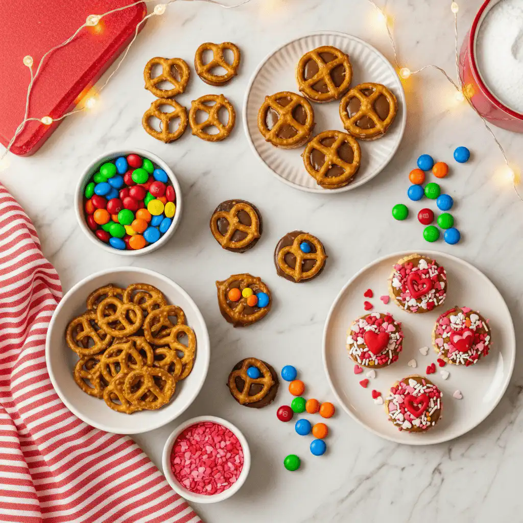 Ingredients for Valentine’s Day Caramel Pretzel Bites