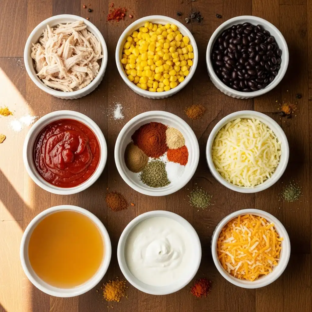 Ingredients for creamy chicken enchilada soup