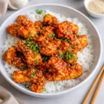 Crispy Sweet Chilli Chicken served over rice