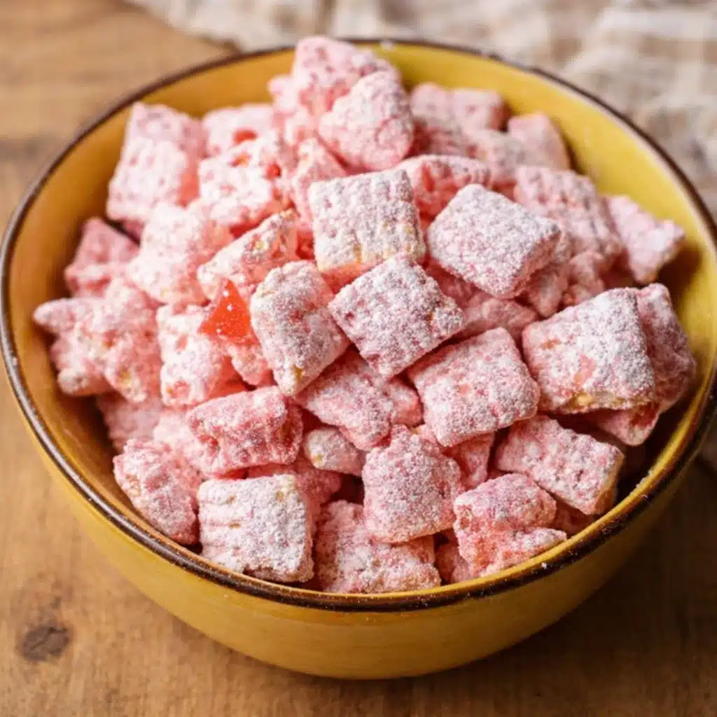 Fluffy Strawberry Shortcake Puppy Chow dessert mix