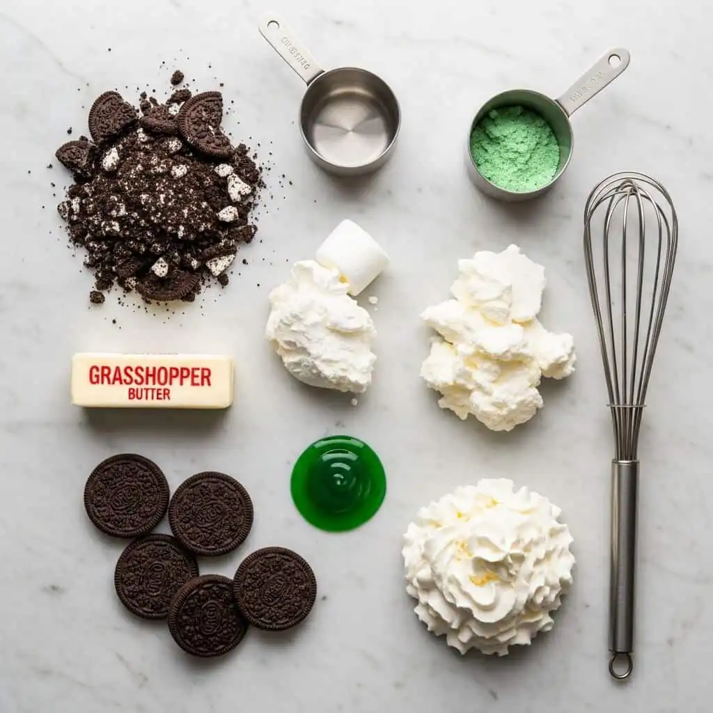 Grasshopper Pie Ingredients flat lay
