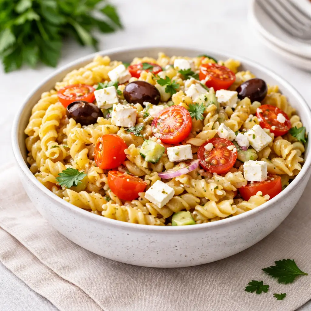 Greek Pasta Salad recipe fresh Mediterranean dish