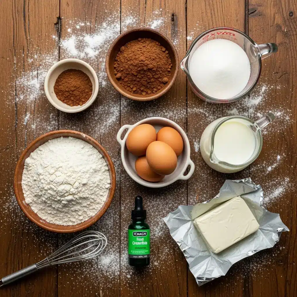 Ingredients for making Green Velvet Cupcakes