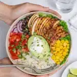 Grilled Chicken Burrito Bowl with rice and avocado