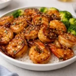 High Protein Honey Garlic Shrimp served with rice