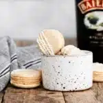 Irish Cream Macarons on rustic table
