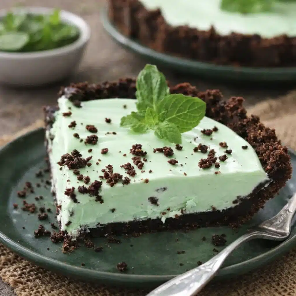Irresistible Easy No Bake Grasshopper Pie on rustic table