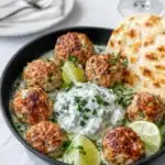 Juicy Greek Chicken Meatballs with Tzatziki dinner plate