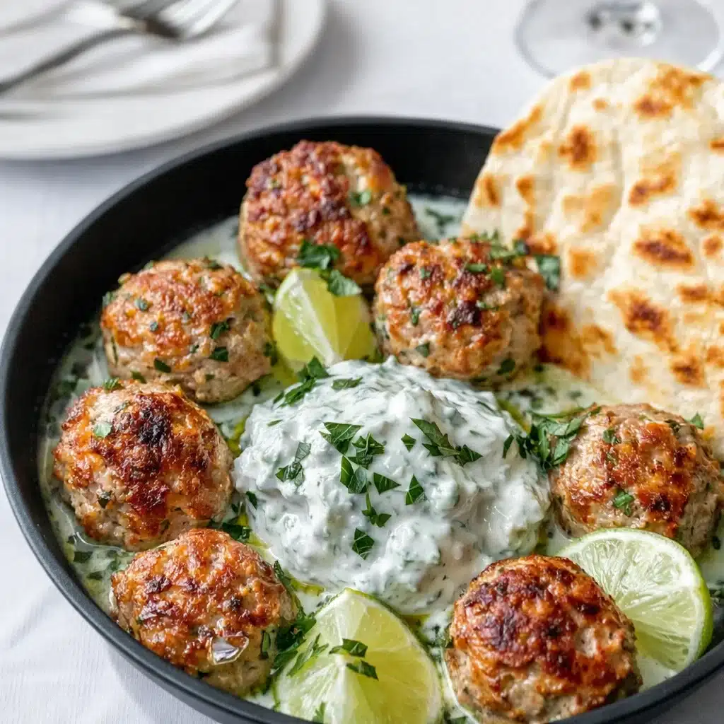 Juicy Greek Chicken Meatballs with Tzatziki dinner plate