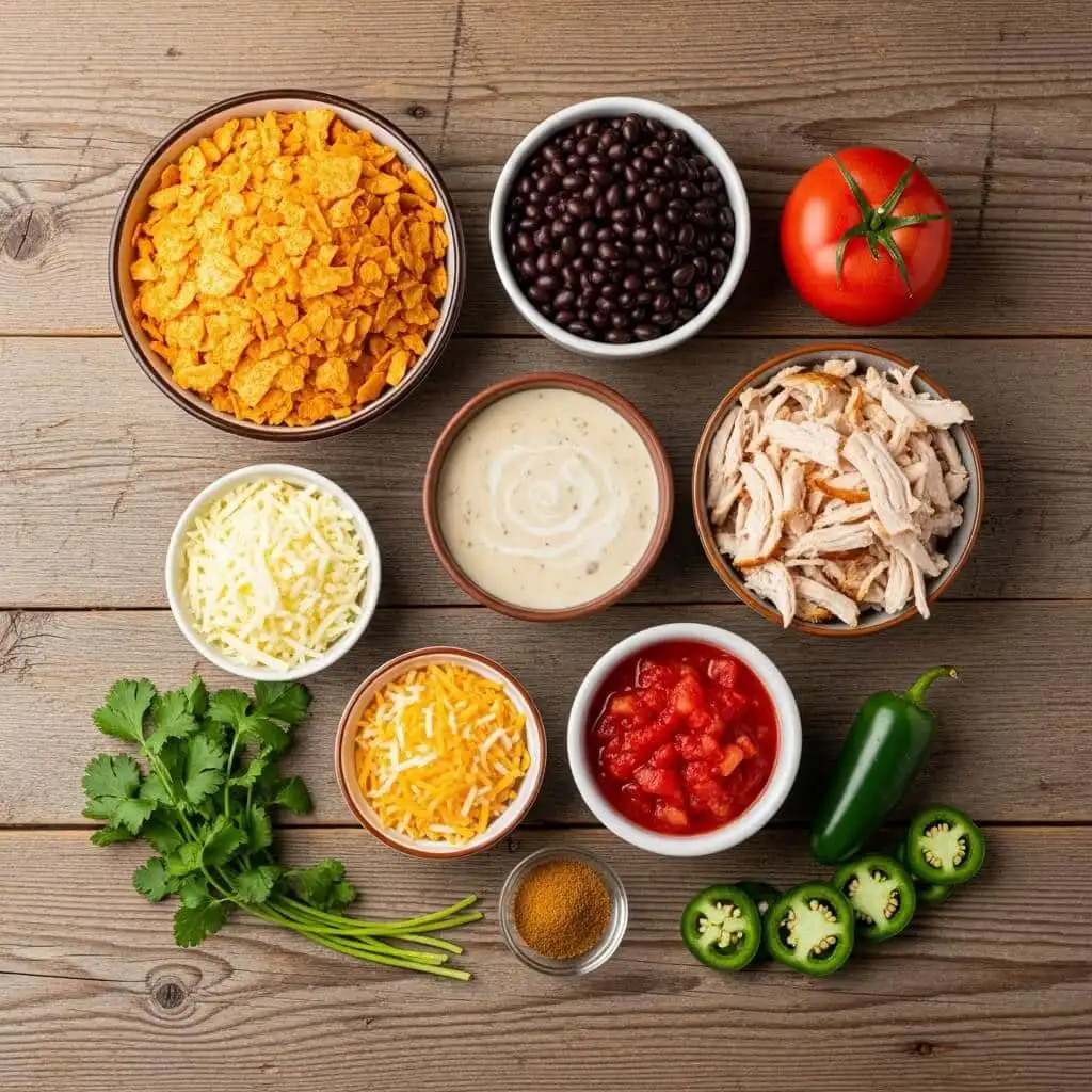 Ingredients for Mexican Chicken Casserole laid out on table