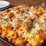 Million Dollar Baked Ziti casserole baked with cheese