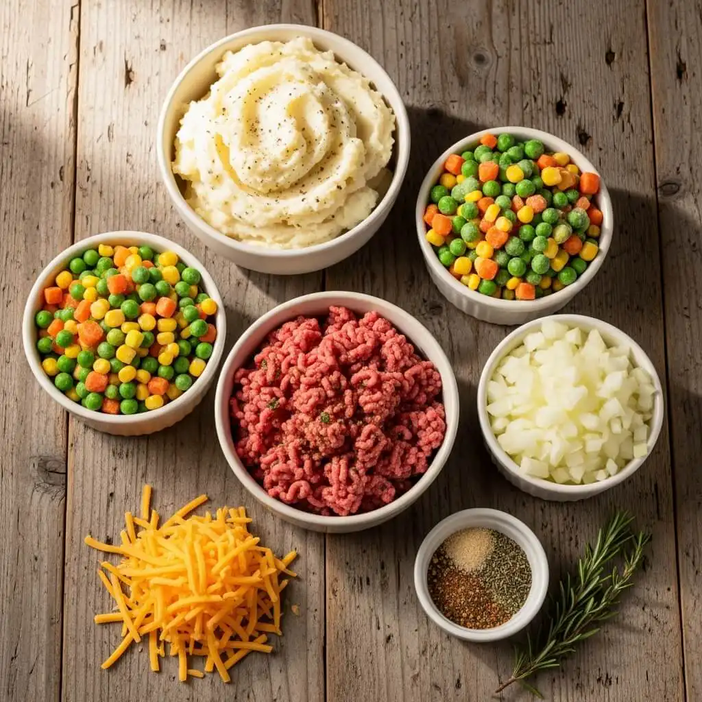Ingredients for Mini Shepherds Pies laid out on kitchen counter