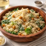 Pasta Caesar Salad with creamy dressing and chickpeas