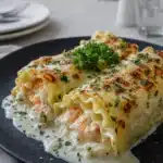 Shrimp Crab Alfredo Roll Ups baked with Alfredo sauce