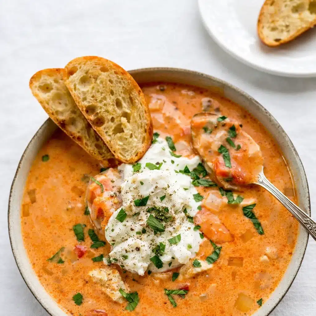 Slow-Cooker Shrimp and Crab Bisque in a rustic bowl