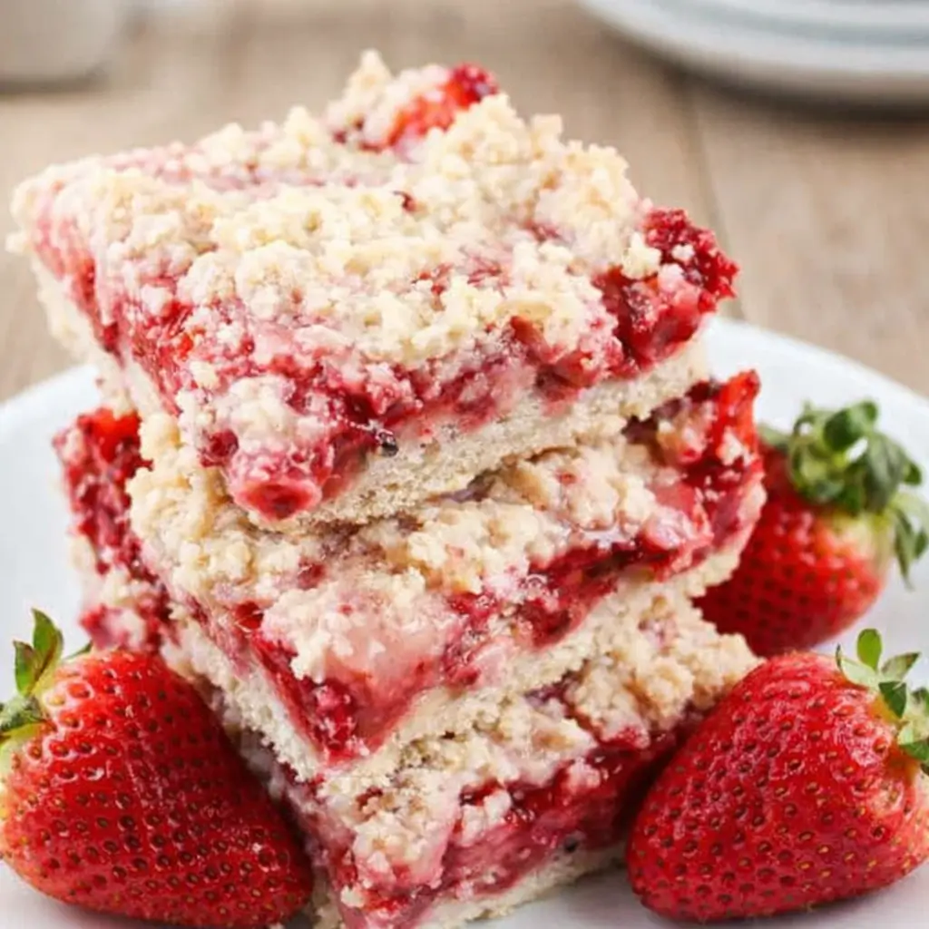 Strawberry Crumb Bars on a plate