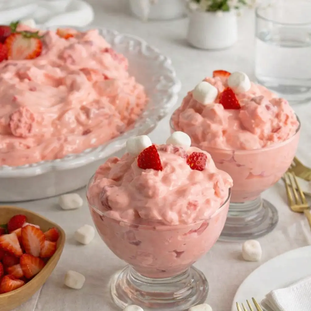 Strawberry Fluff Salad with fresh strawberries
