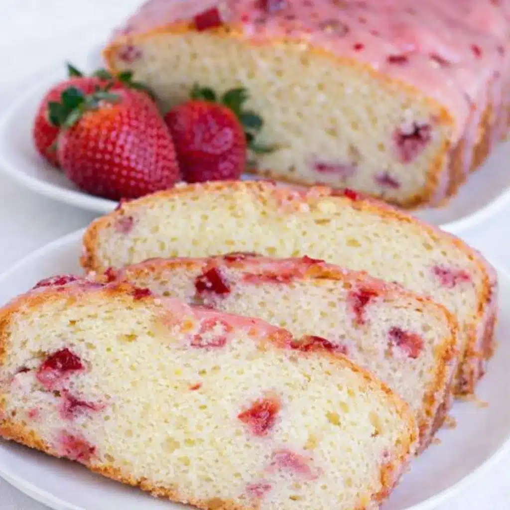 Strawberry Pound Cake fresh with pink glaze