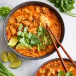 Thai Red Curry Noodle Soup in a Bowl