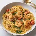 Tuscan Shrimp Pasta creamy garlic sauce