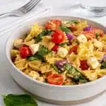 Bruschetta Pasta Salad with cherry tomatoes and basil
