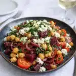 Chickpea Beet and Feta Salad in bowl