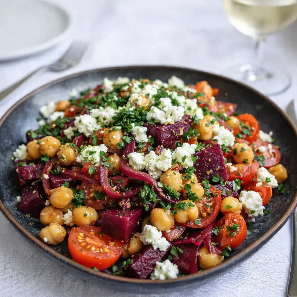 Chickpea Beet and Feta Salad in bowl