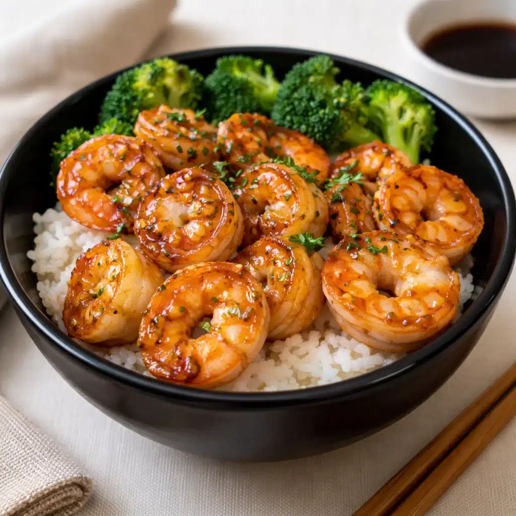 Honey Garlic Shrimp Bowls with rice and broccoli