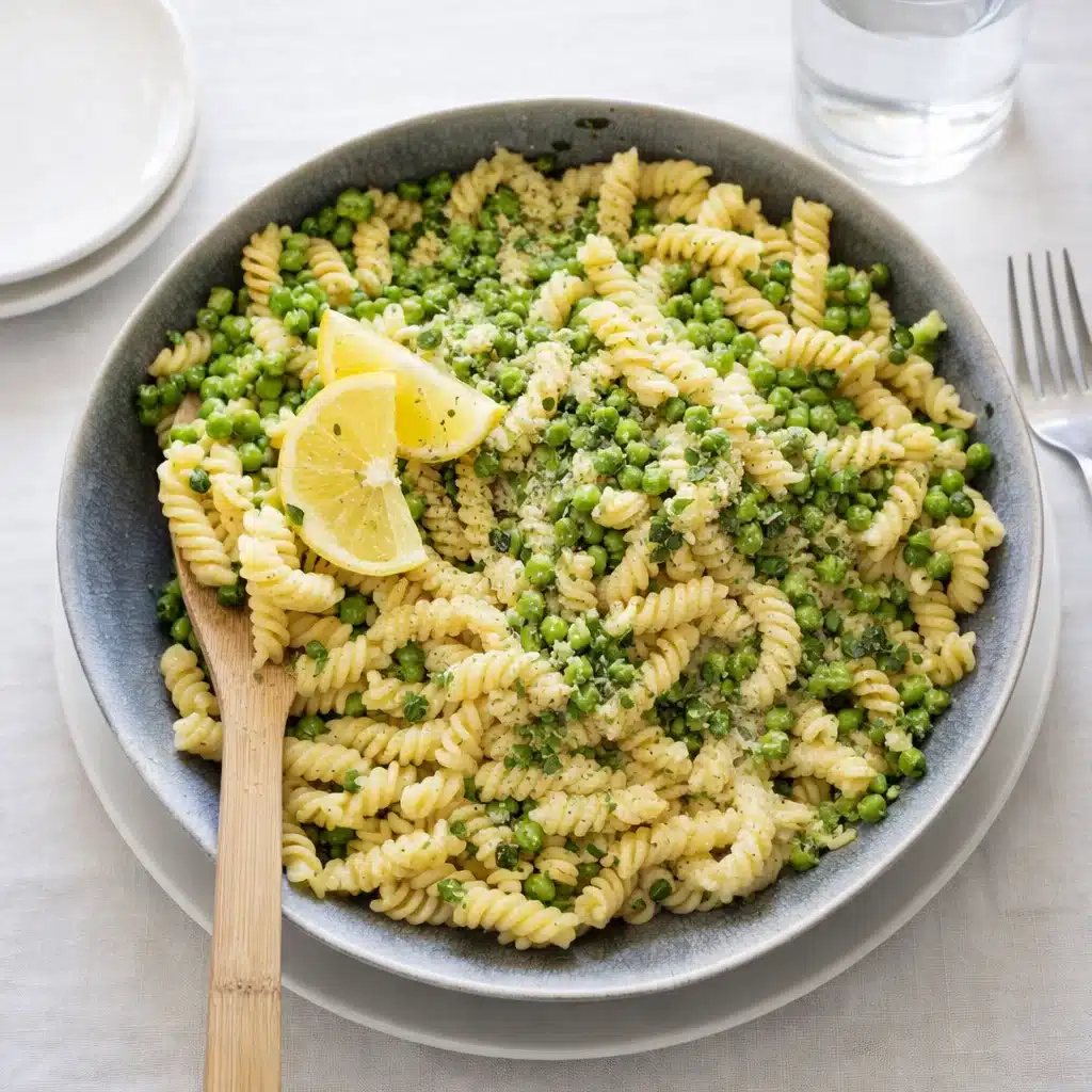 Lemony spring pea pasta creamy bowl