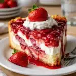 Strawberry Earthquake Cake dessert with fresh strawberries