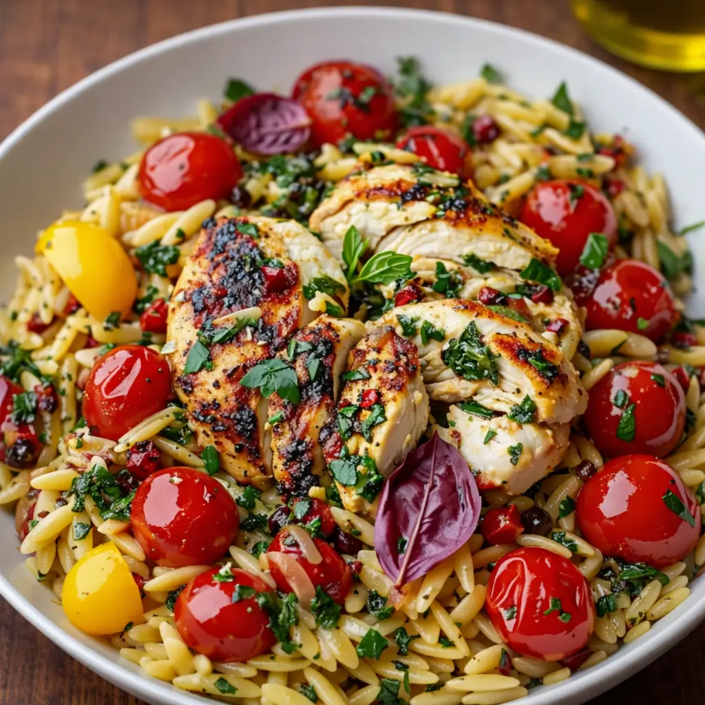 High Protein Mediterranean Chicken Orzo