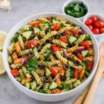 Italian Pasta Salad with tricolor rotini and fresh vegetables