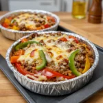 Low Carb Crustless Pizza Bowl in a cast iron skillet with melted cheese.