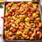 Sheet Pan Shrimp Boil with corn, sausage, and potatoes